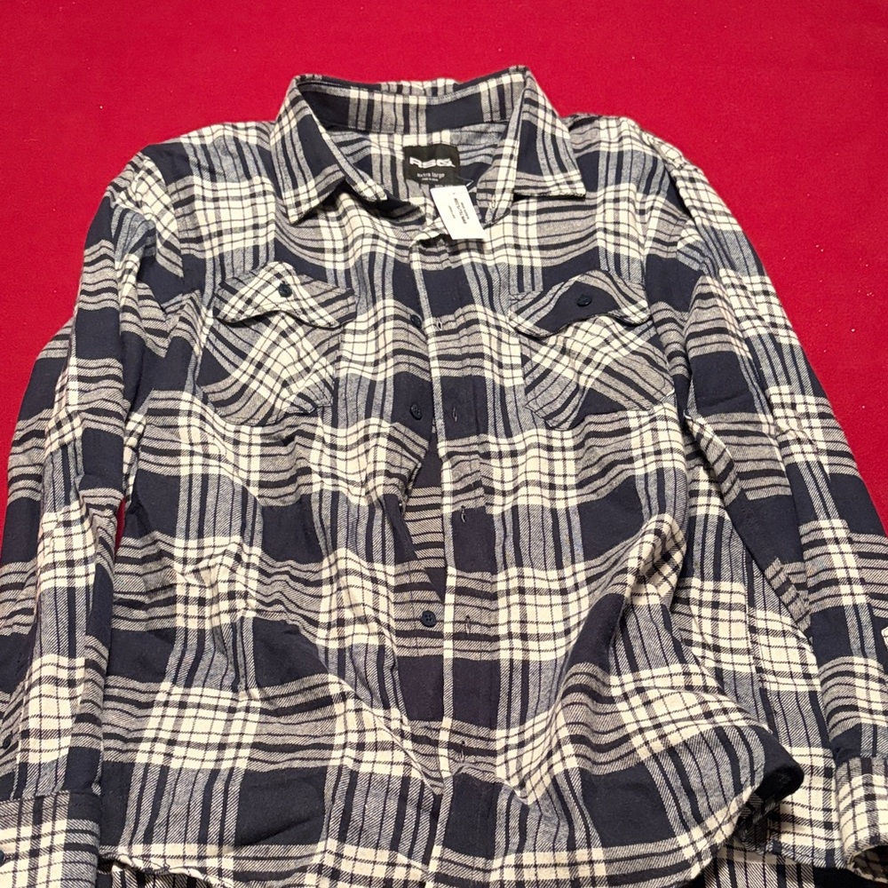 RSQ Navy and White Plaid Men's Shirt